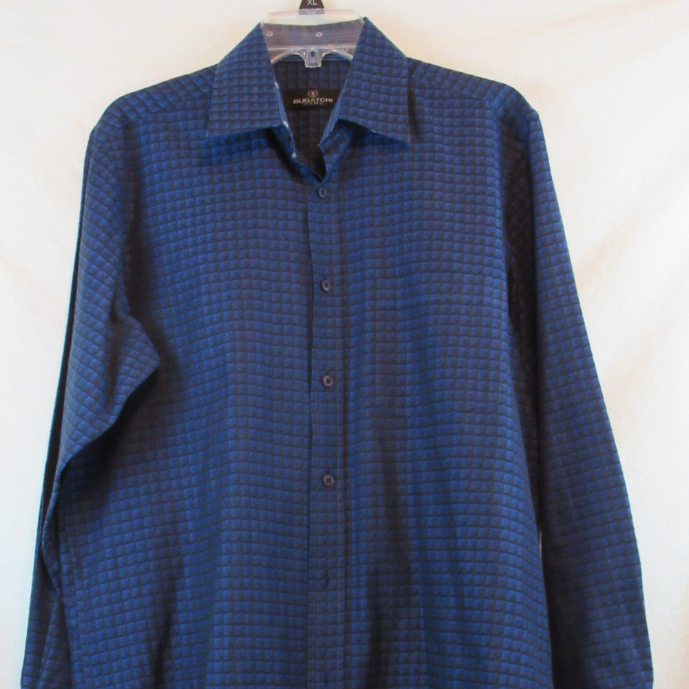 BUGATCHI UOMO Bright Blue Checked L/S Button Up